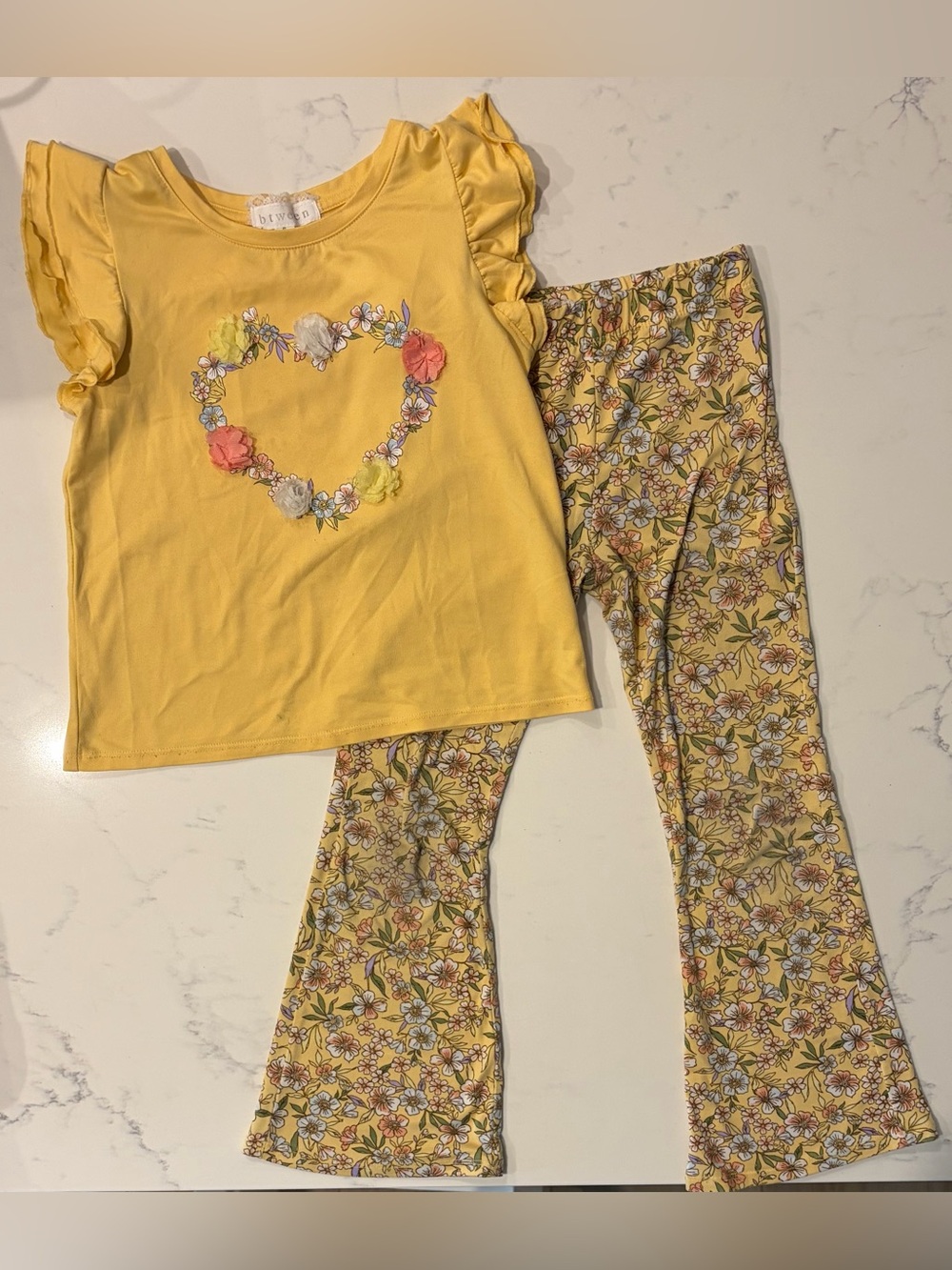 btween Yellow Floral Heart Girls Pajama Set